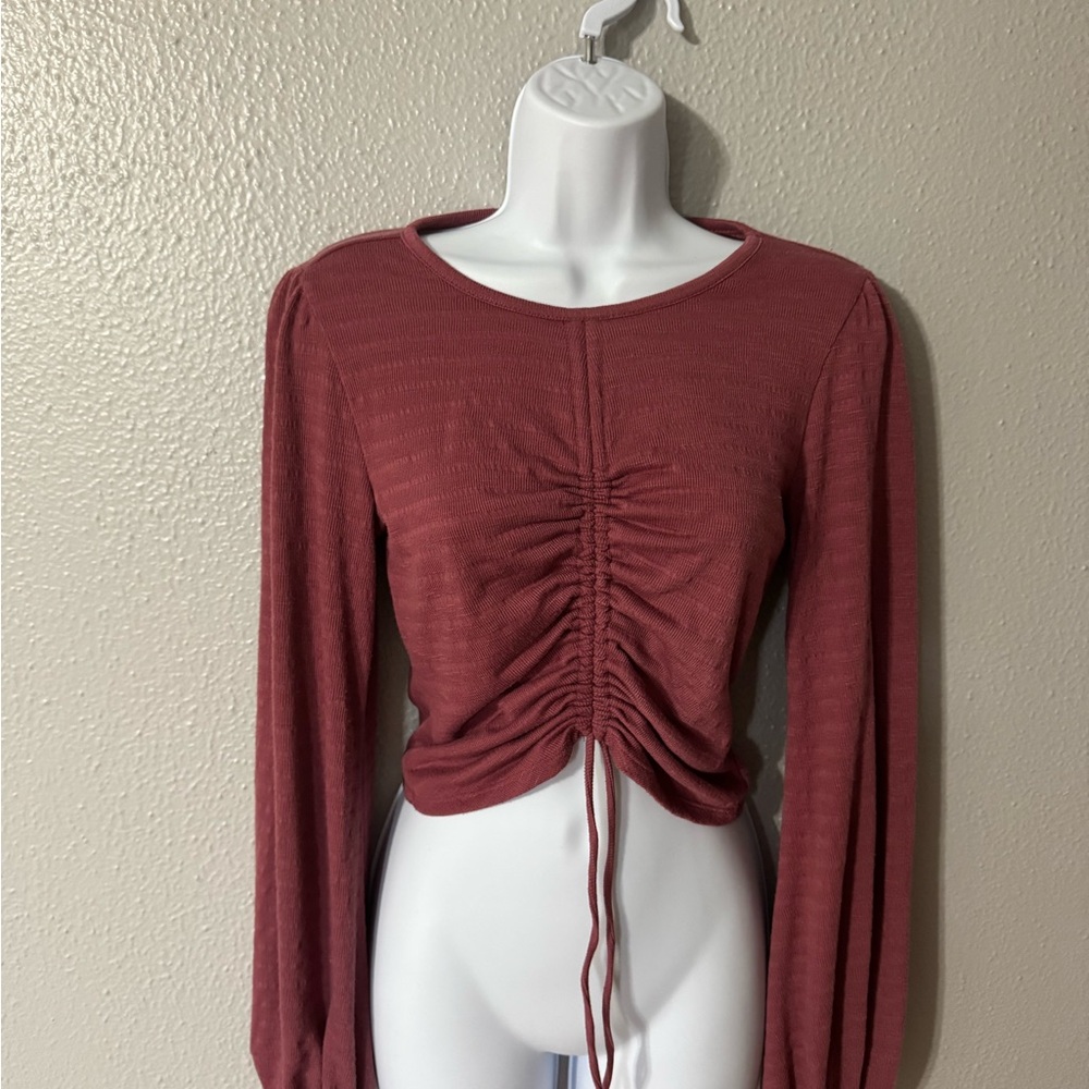 Kohl's Ruched Long Sleeve Blouse - Deep Red/Purple